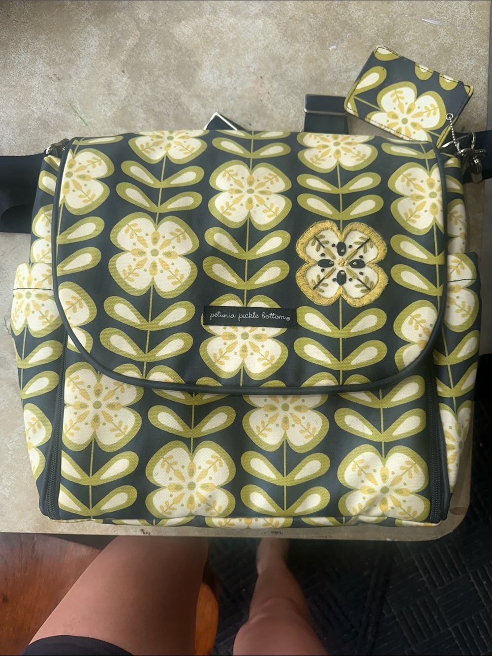 Petunia Pickle Bottom Olive Green & Cream Floral Diaper Bag